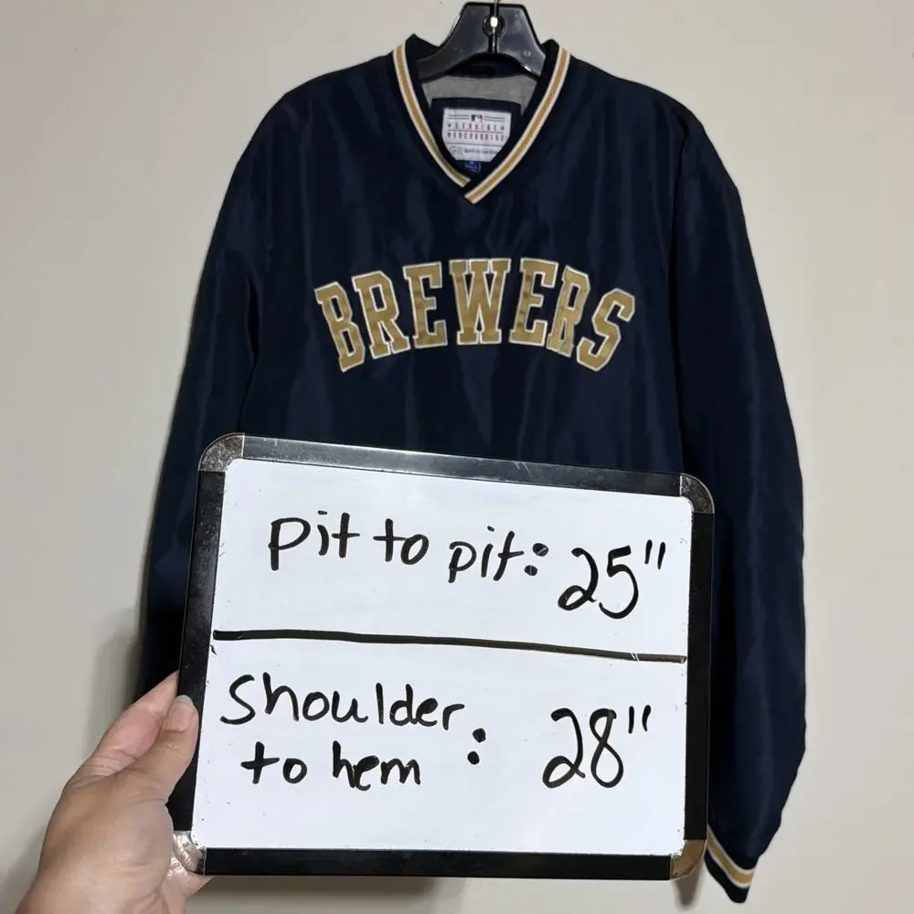 Vintage Milwaukee‎ Brewers Team Pullover Windbreaker Jacket MLB Navy Gold Size M